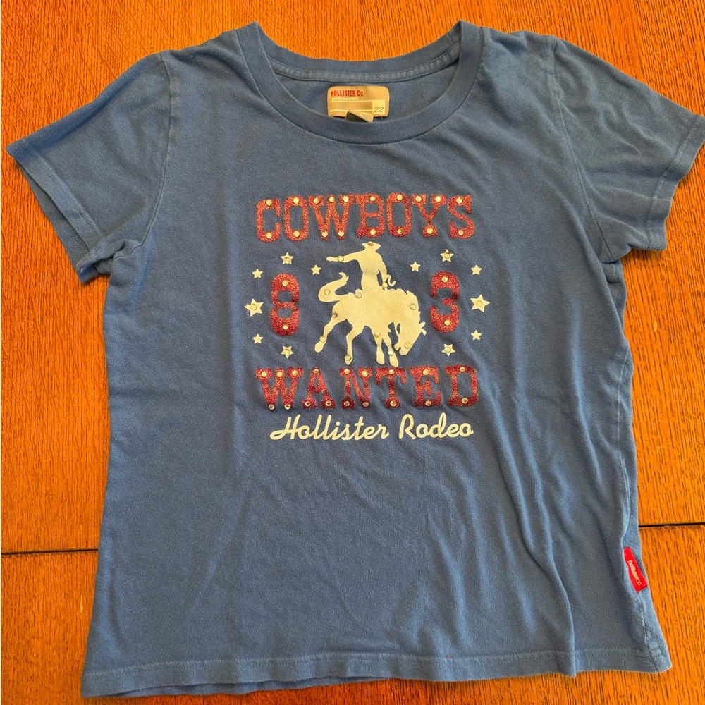 Hollister Co. Blue Cowboy Graphic T-Shirt, Y2K Millennial Fashion